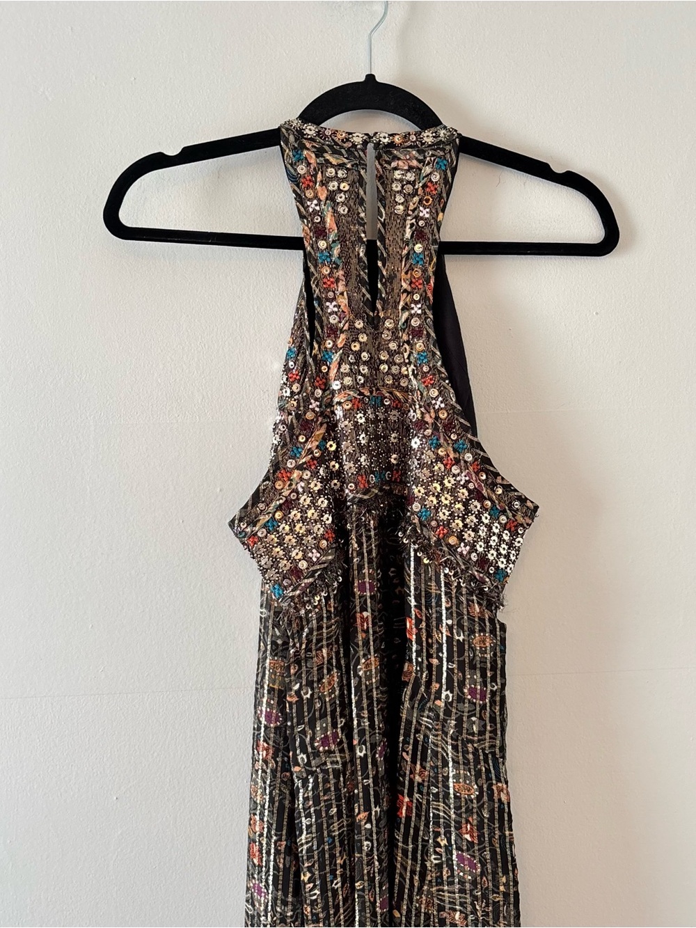 Isabel Marant Ophelie Metallic Striped Beaded Halter Maxi Dress Gown Silk Formal - Picture 6 of 10